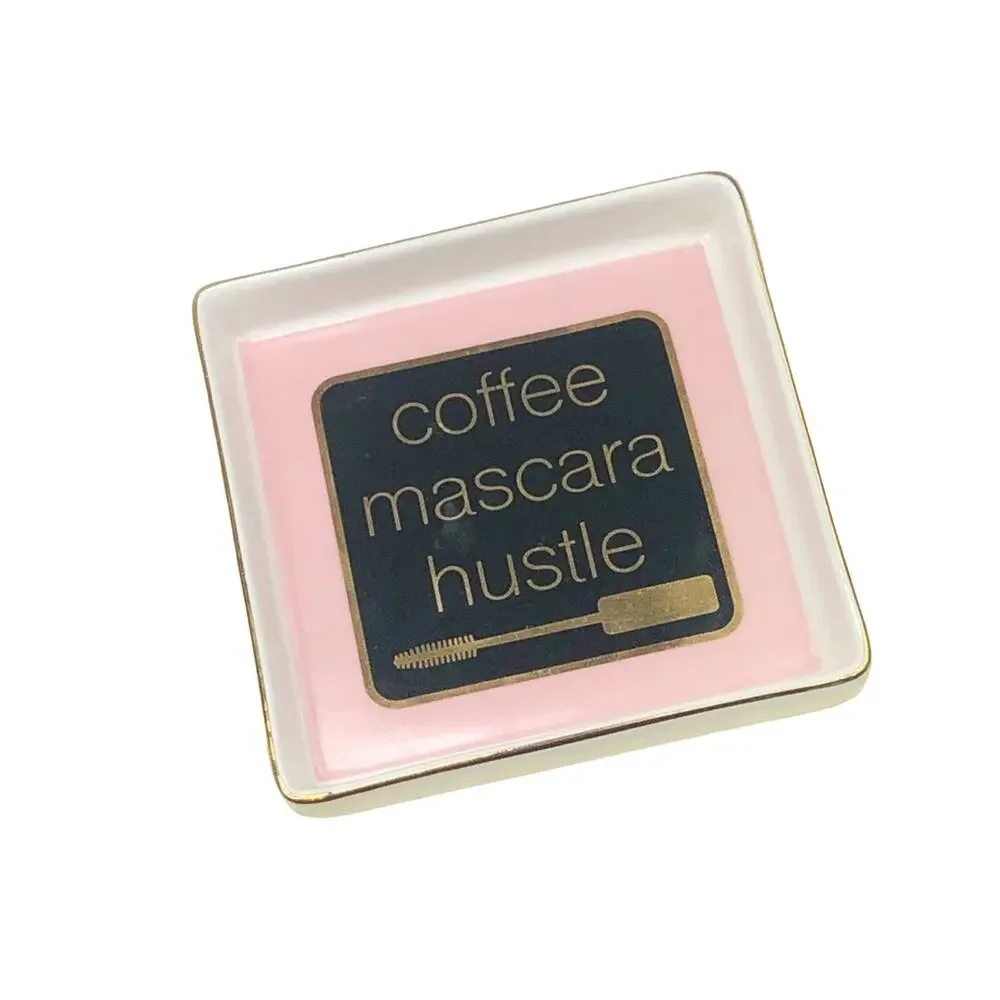 Coffee Mascara Hustle Pink Ceramic Ring Dish Jewelry Tray Francesca's